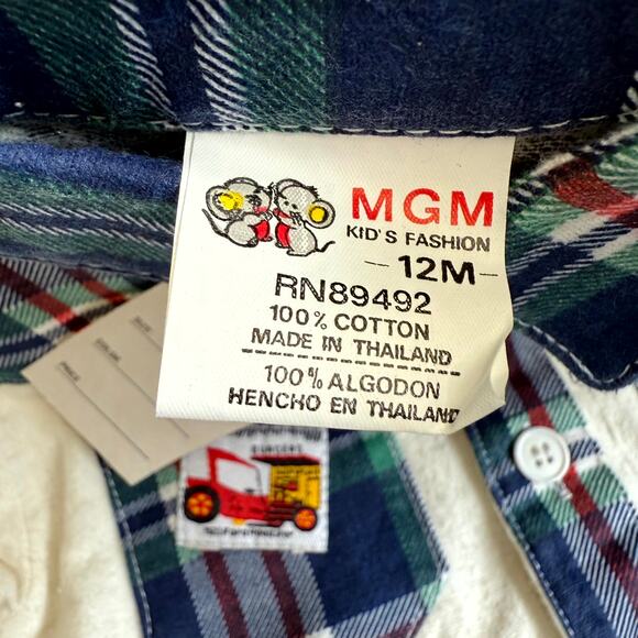 Vintage 90s MGM Kid's Fashion 3-Piece Pants Set Boys 12M Plaid Denim Patchwork - Picture 10 of 10